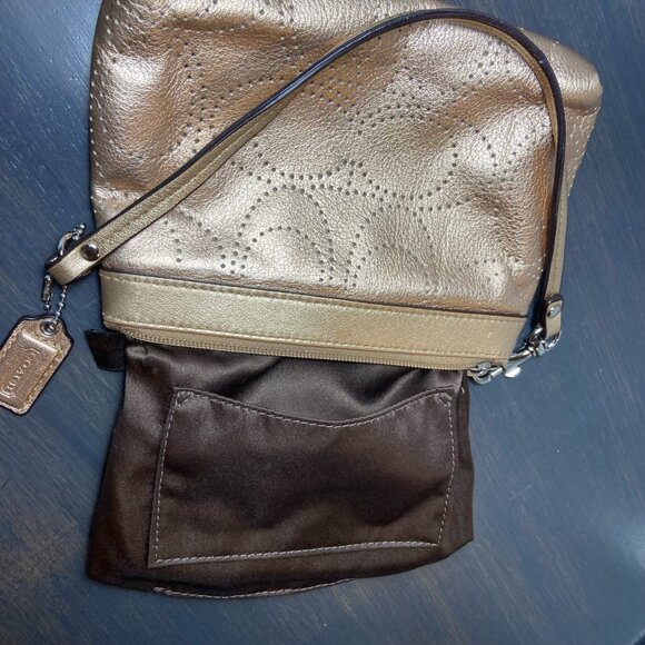 Coach Metallic Gold Leather Wristlet – Perforated Design – Silver Hardware - Picture 6 of 10
